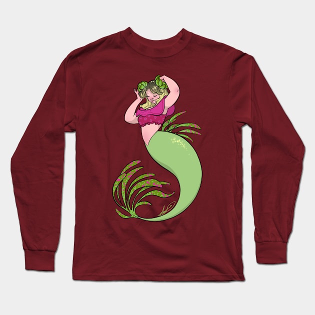 Floral Mermaid Long Sleeve T-Shirt by LucyDoesArt